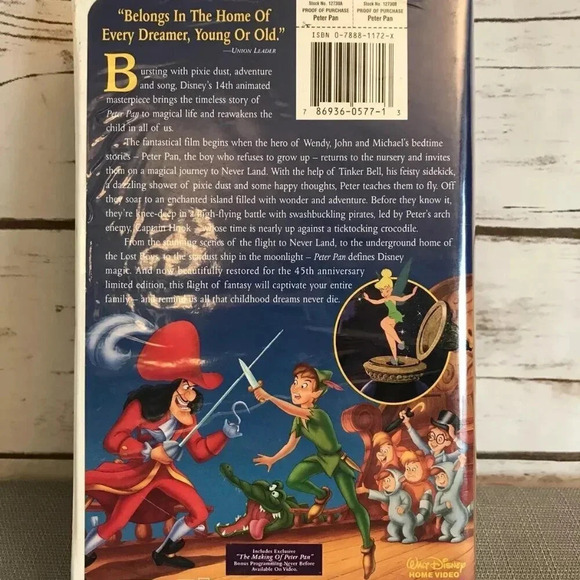 PETER PAN VHS Video Tape 45th Anniversary Limited Edition Disney Masterpiece - Picture 2 of 5